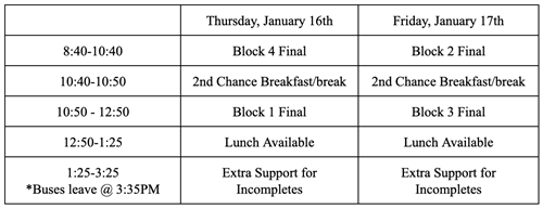 finals schedule